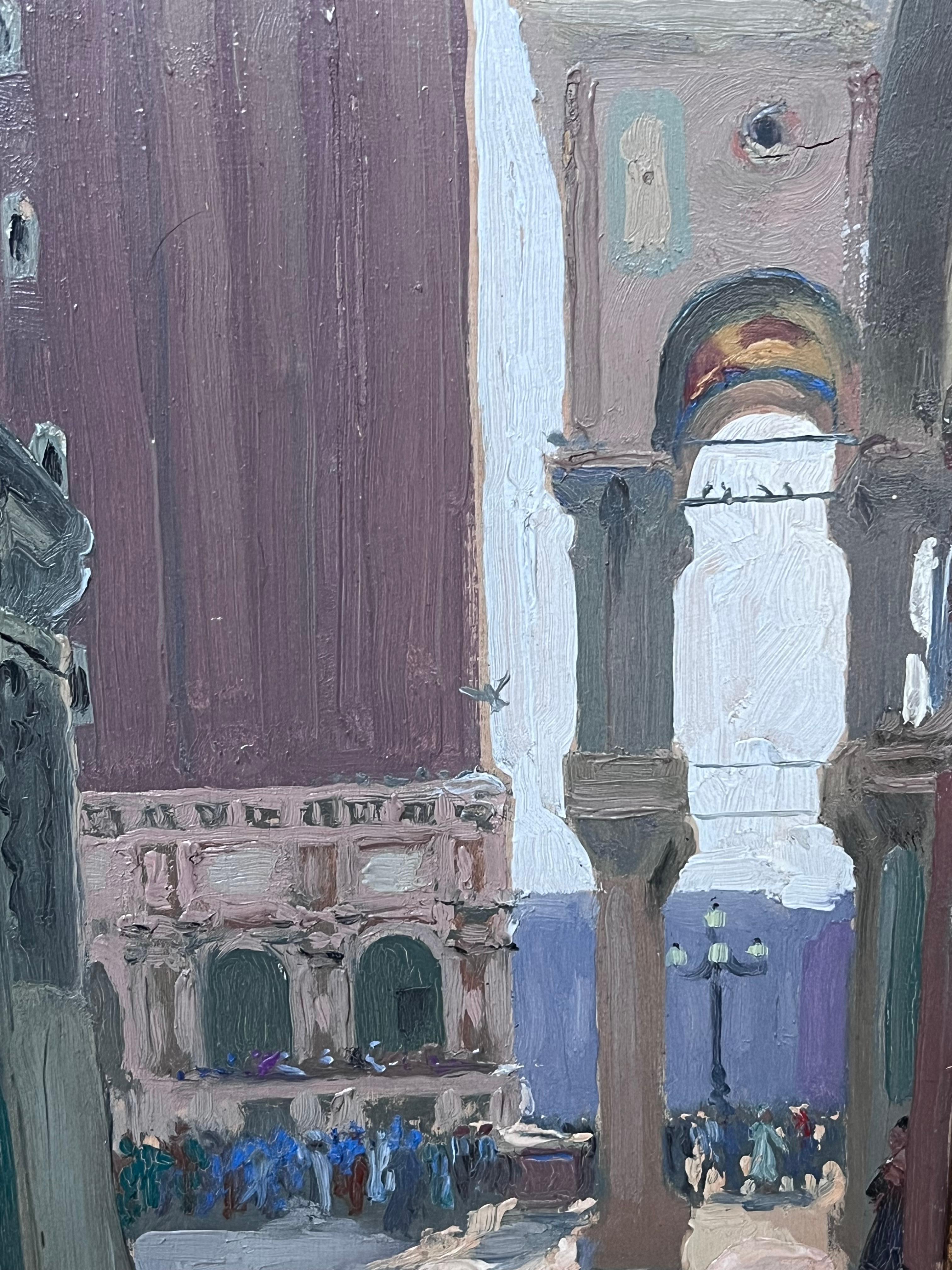 Early 1900's French Impressionist Oil Sketch Figures St. Marks Square Venice - Painting by Etienne Auguste Krier 