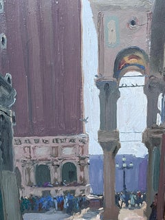 Early 1900's French Impressionist Oil Sketch Figures St. Marks Square Venice