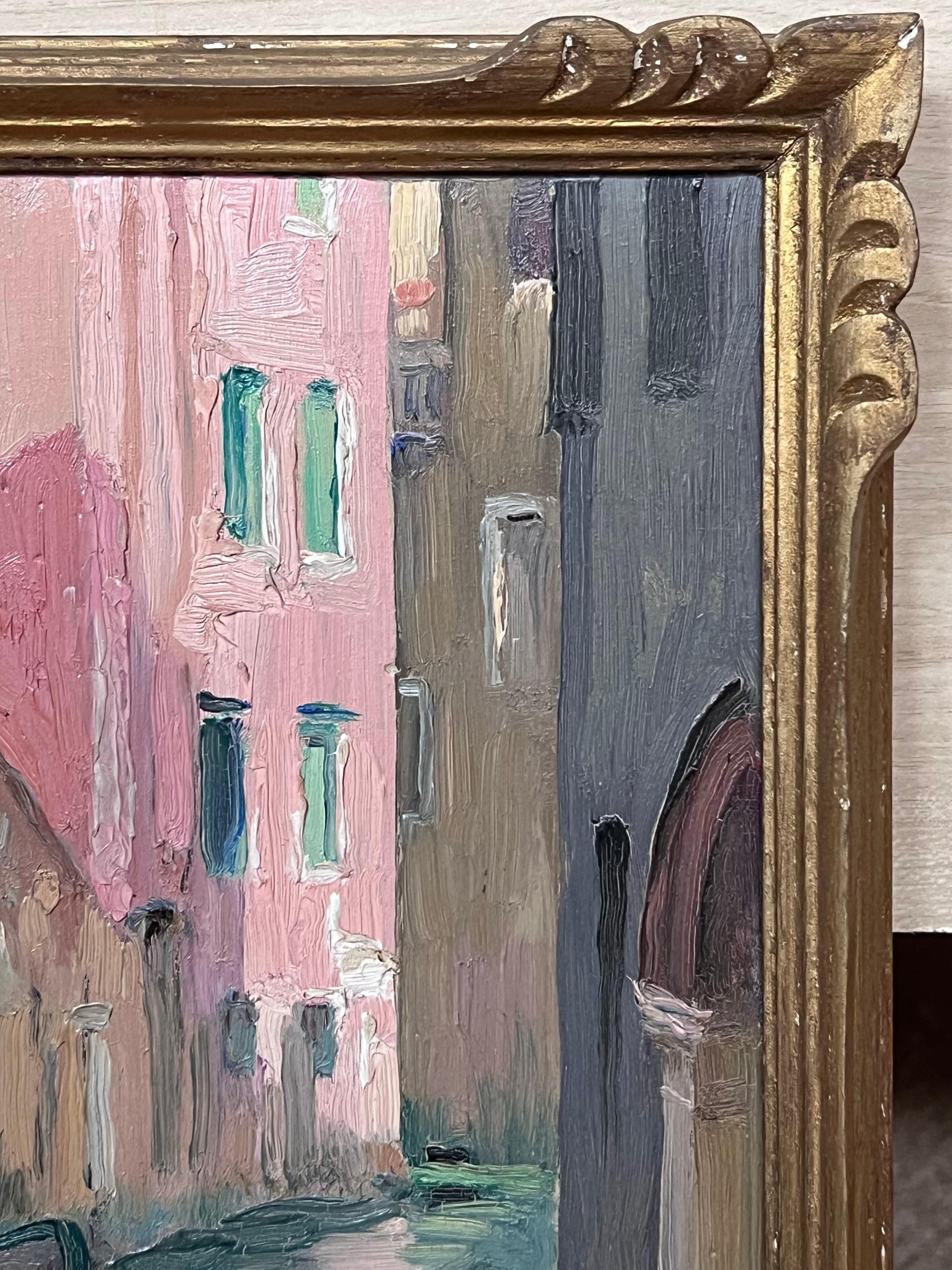 Frühe 1900's Französisch Impressionist Öl Skizze Ruhige venezianischen Backwater-Kanal im Angebot 1