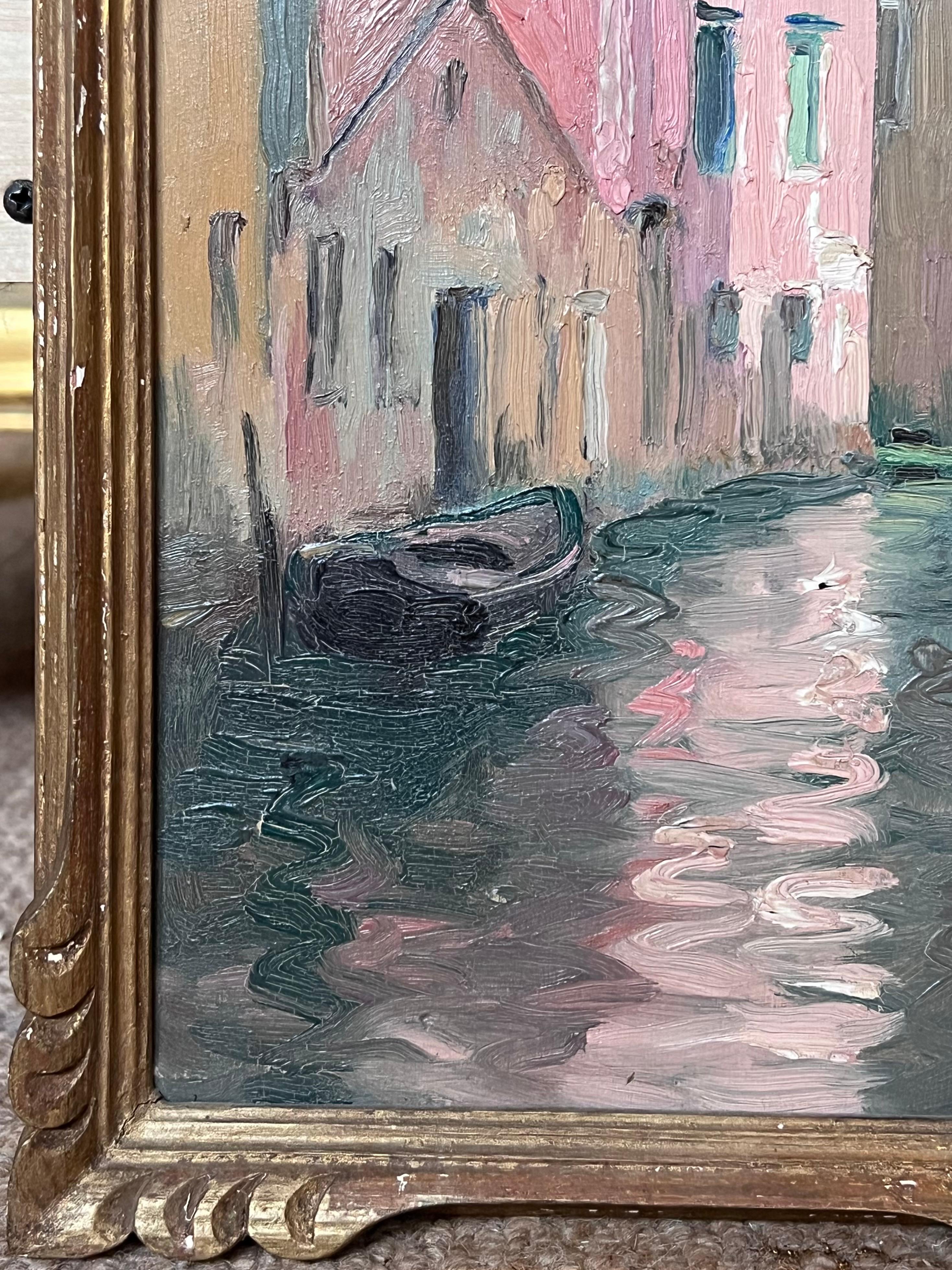 Frühe 1900's Französisch Impressionist Öl Skizze Ruhige venezianischen Backwater-Kanal im Angebot 2