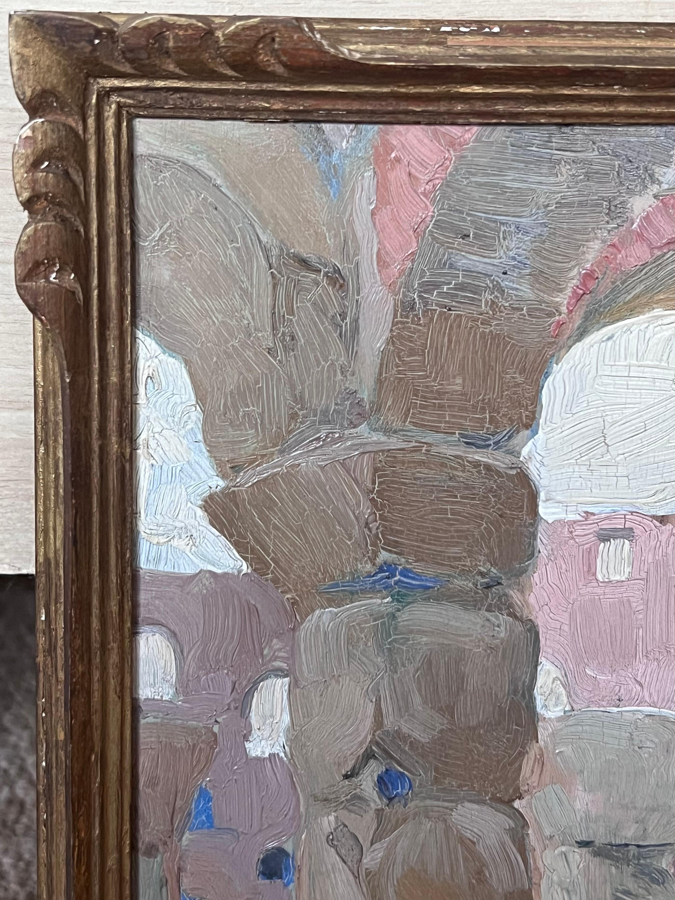 Fine 1900's Französisch Impressionist Ölgemälde Reisende Bewunderung antiken Ruinen (Impressionismus), Painting, von Etienne Auguste Krier 