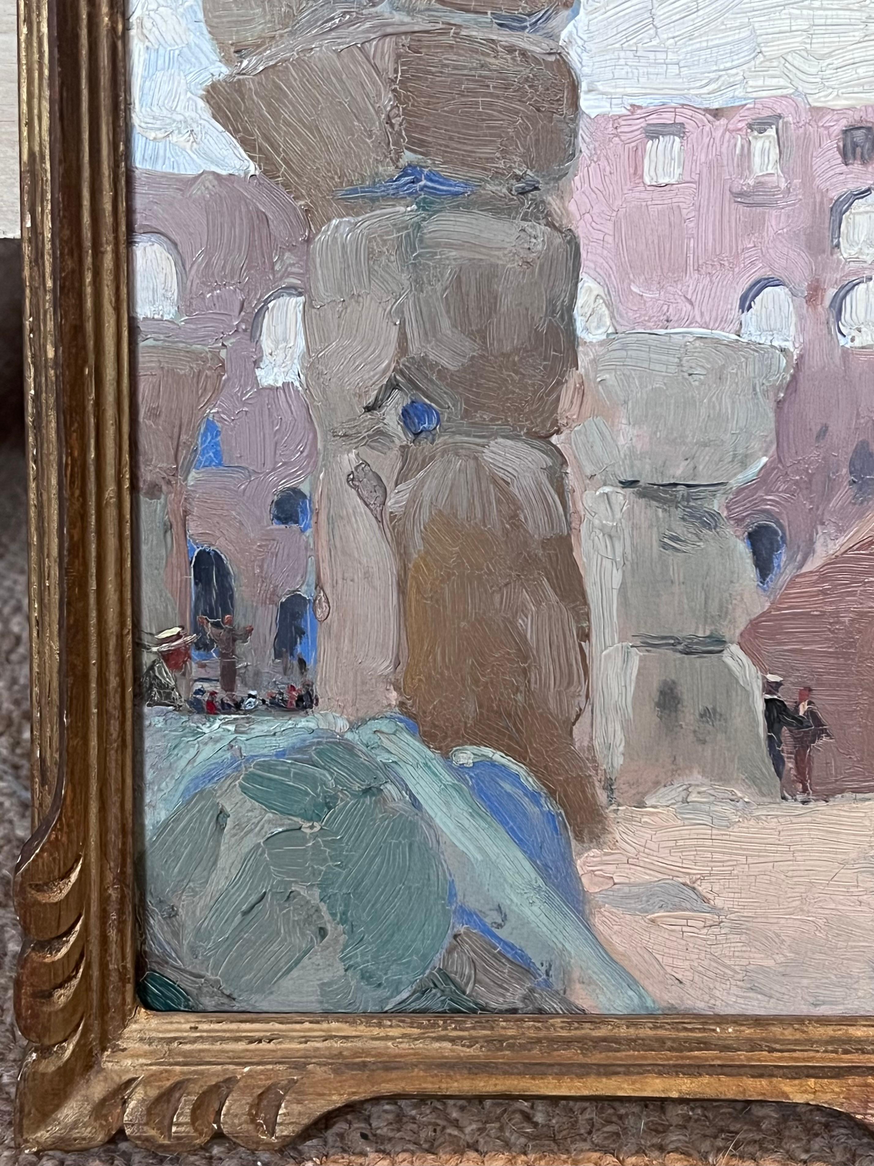Fine 1900's Französisch Impressionist Ölgemälde Reisende Bewunderung antiken Ruinen im Angebot 1