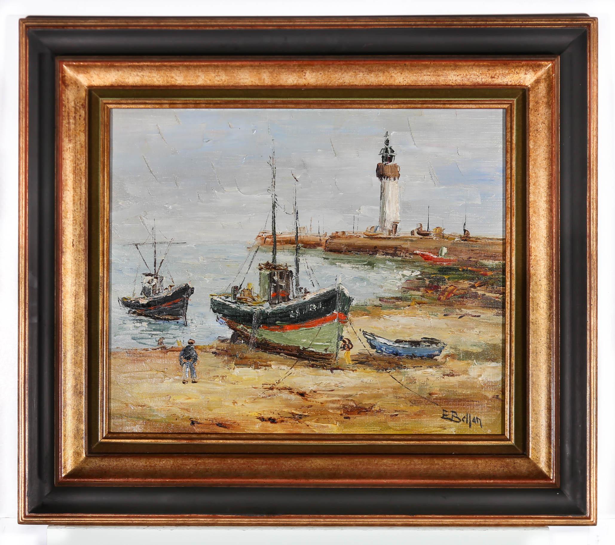 Etienne Bellan (1922-2000) - Framed 20th Century Oil, Anchored at Low Tide For Sale 2