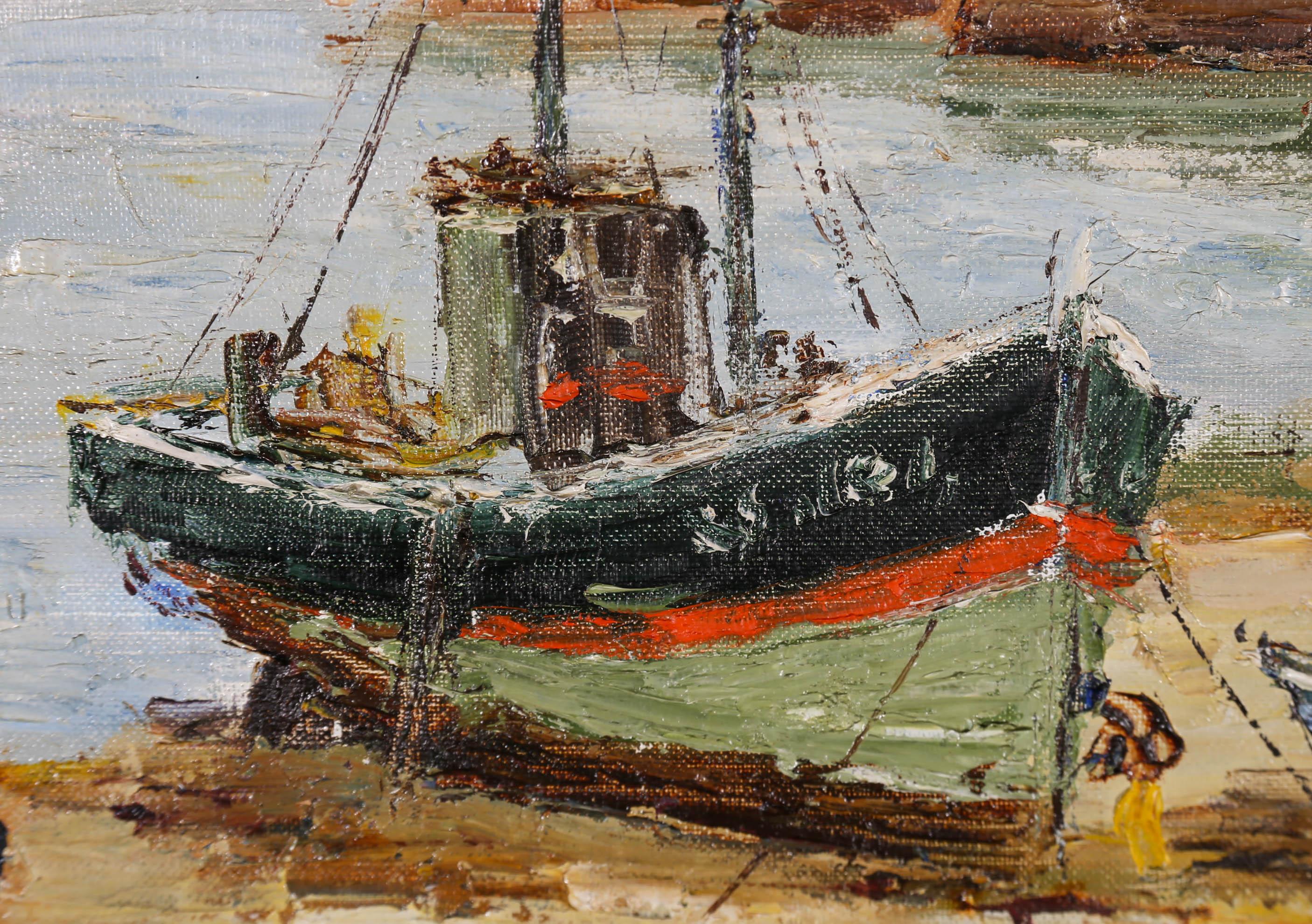 Etienne Bellan (1922-2000) - Framed 20th Century Oil, Anchored at Low Tide For Sale 4
