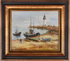 Etienne Bellan (1922-2000) - Framed 20th Century Oil, Anchored at Low Tide