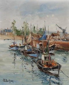 Etienne Bellan (1922-2000) - Framed French School Oil, Fishing Boats At Honfleur