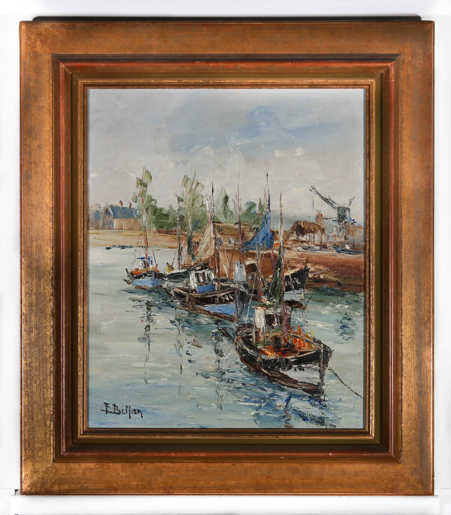 Etienne Bellan (1922-2000) - Framed French School Oil, Fishing Boats At Honfleur For Sale 2