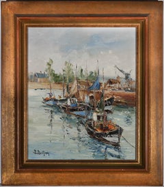 Etienne Bellan (1922-2000) - Framed French School Oil, Fishing Boats At Honfleur