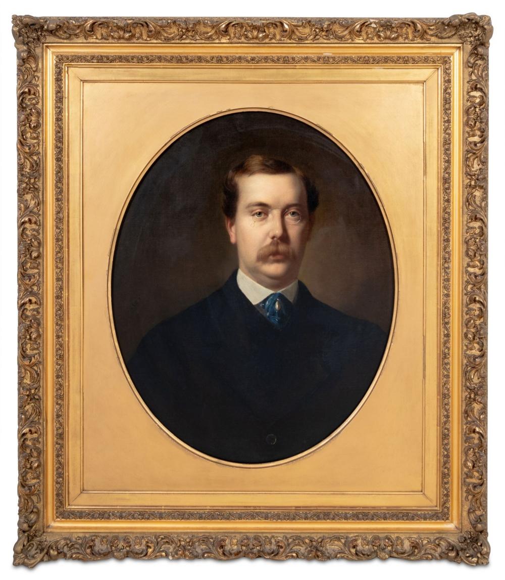Etienne Billet (francés, 1821-1888), Retrato de William Harold Fitch, Óleo sobre lienzo colocado sobre tabla, hacia 1870, firmado en el centro a la izquierda, con la inscripción "William Harold Fitch / de Marsella Francia" y etiqueta antigua de