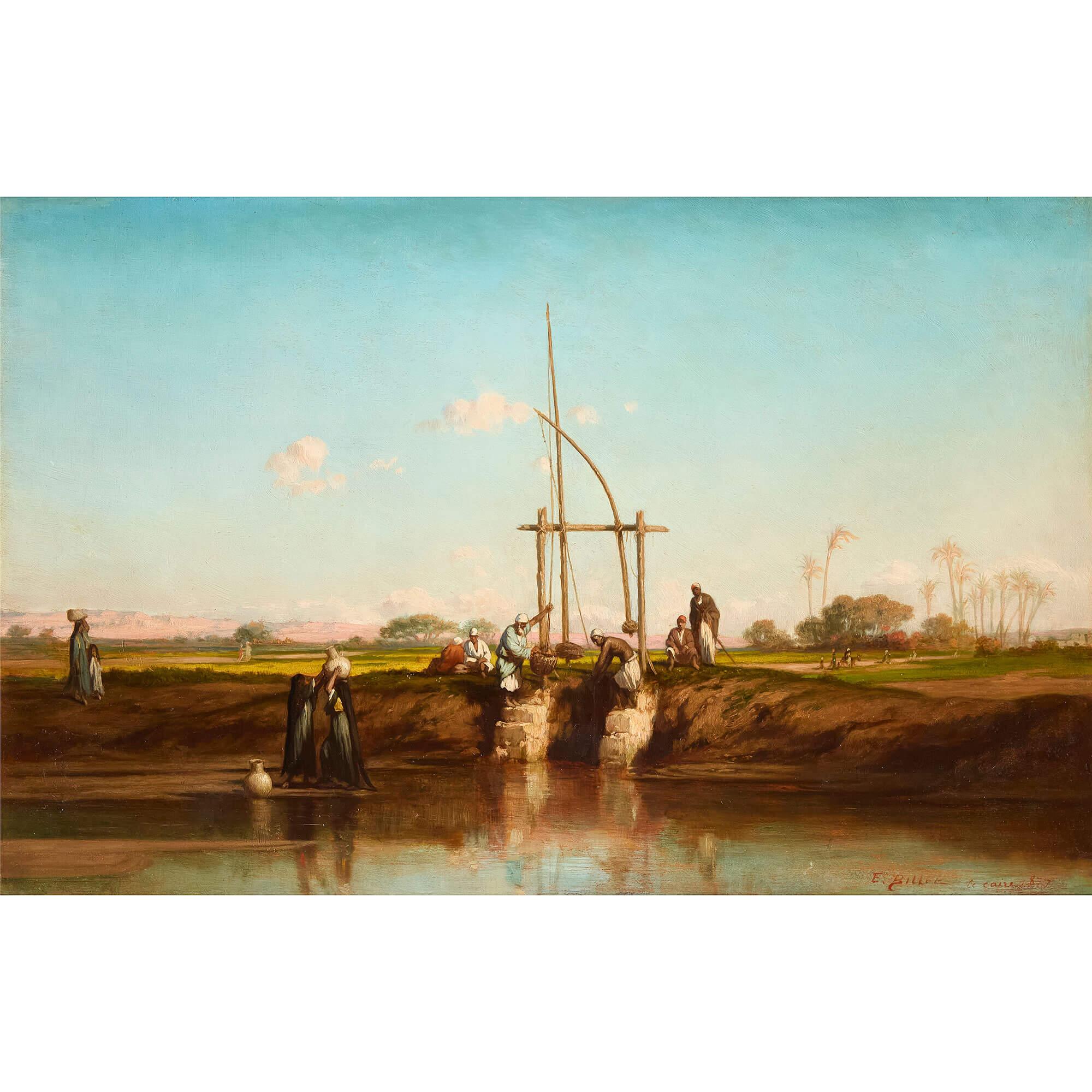 Pintura al óleo figurativa orientalista del Nilo, El Cairo, de Billet - Painting de Etienne Billet