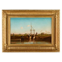 Peinture à l'huile orientaliste figurative du Nile, Caire par Billet