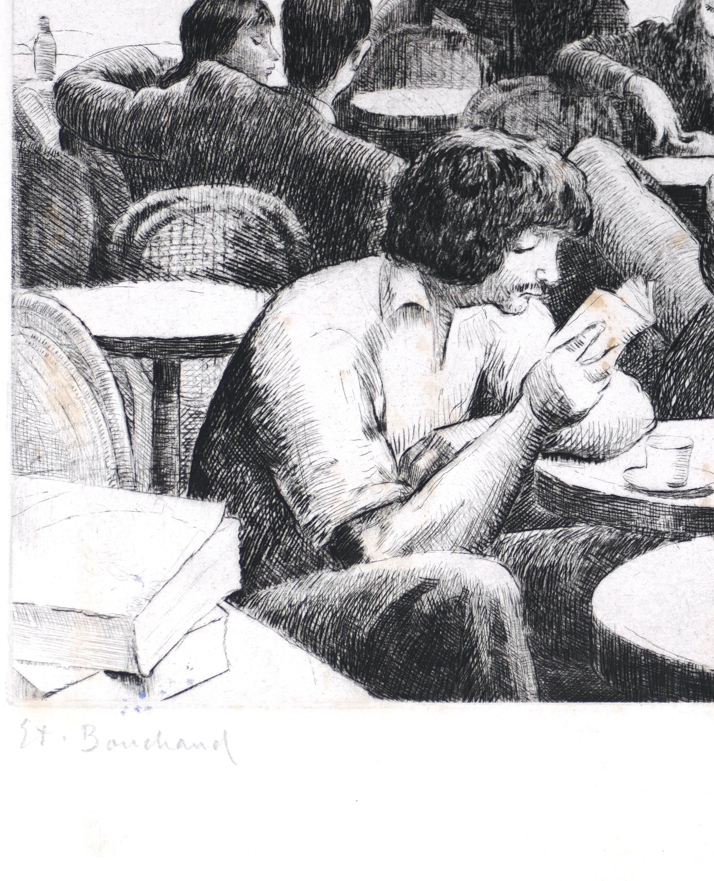 Personnes Attablées au Café - Etching and Drypoint by E. Bouchaud - Print by Etienne Bouchaud