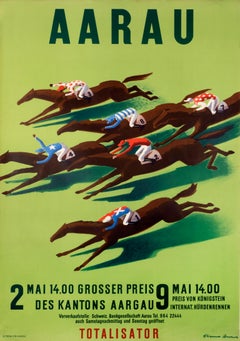 Aarau - Poster d'epoca originale degli anni '40 sulle corse dei cavalli svizzeri