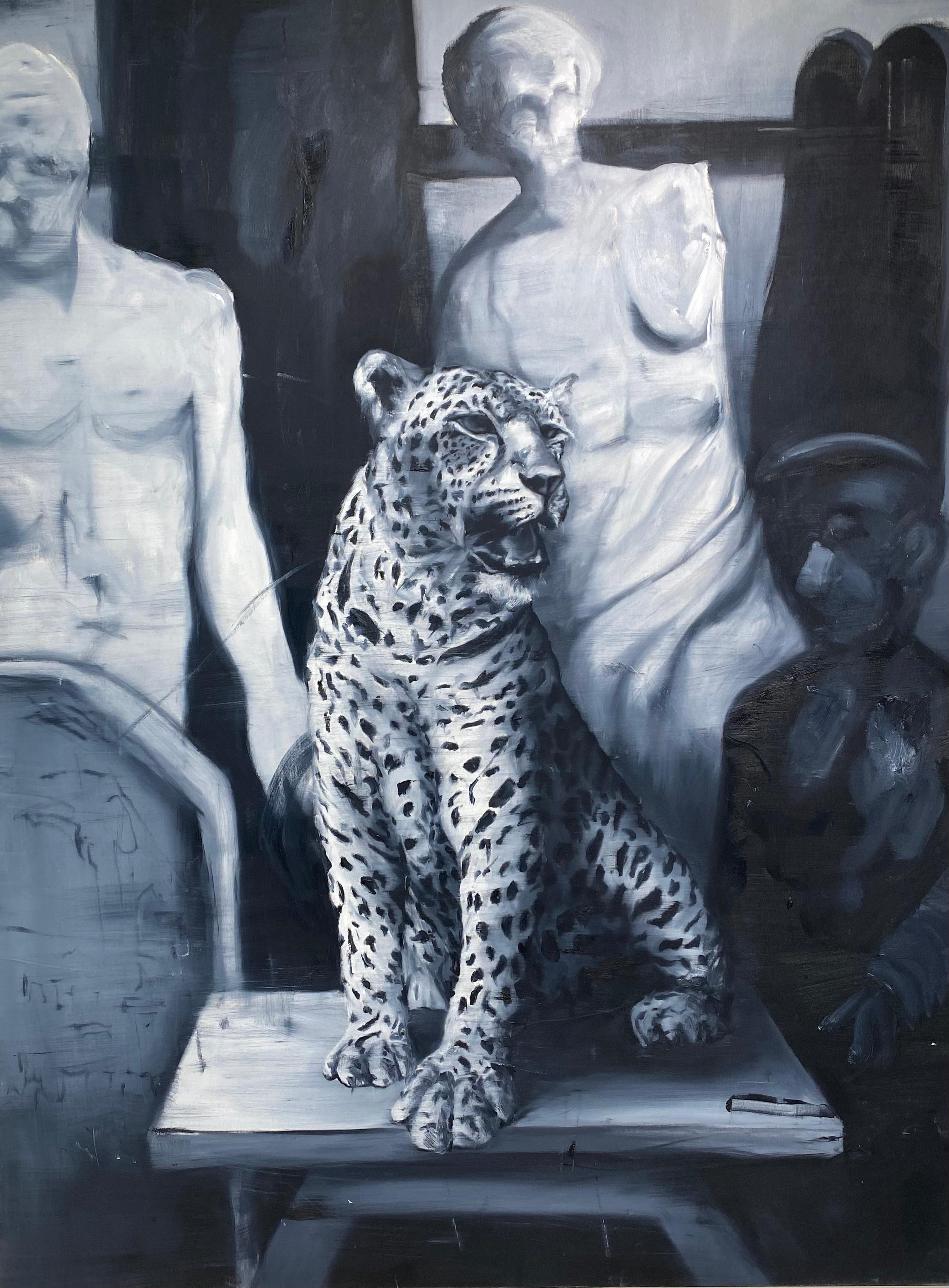 Etienne Cail Figurative Painting - Léopard, Atelier 1