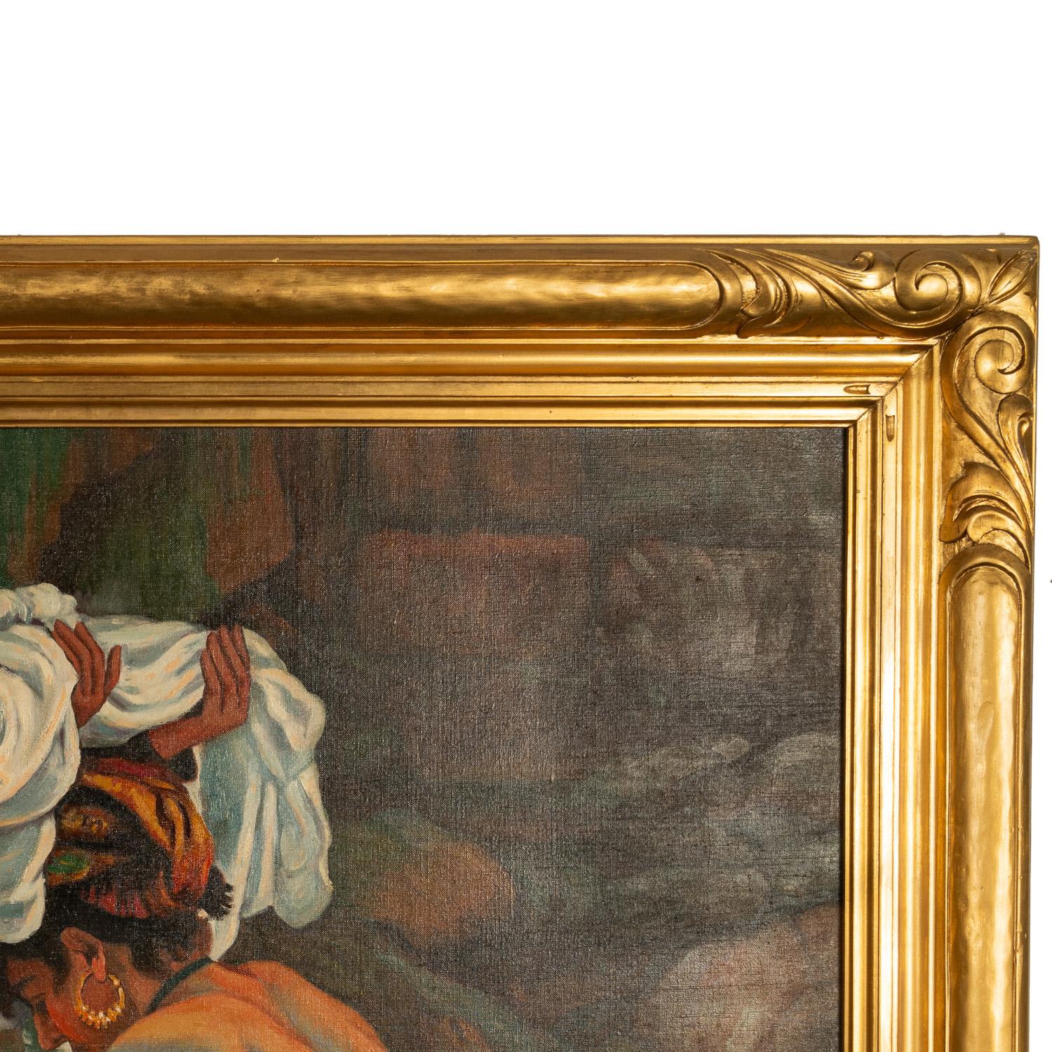 Grande pittura orientale ad olio dell'Algeria nordafricana con donne berbere tatuate e nude in vendita 5