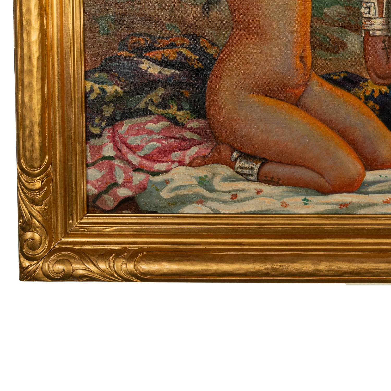 Grande pittura orientale ad olio dell'Algeria nordafricana con donne berbere tatuate e nude in vendita 6