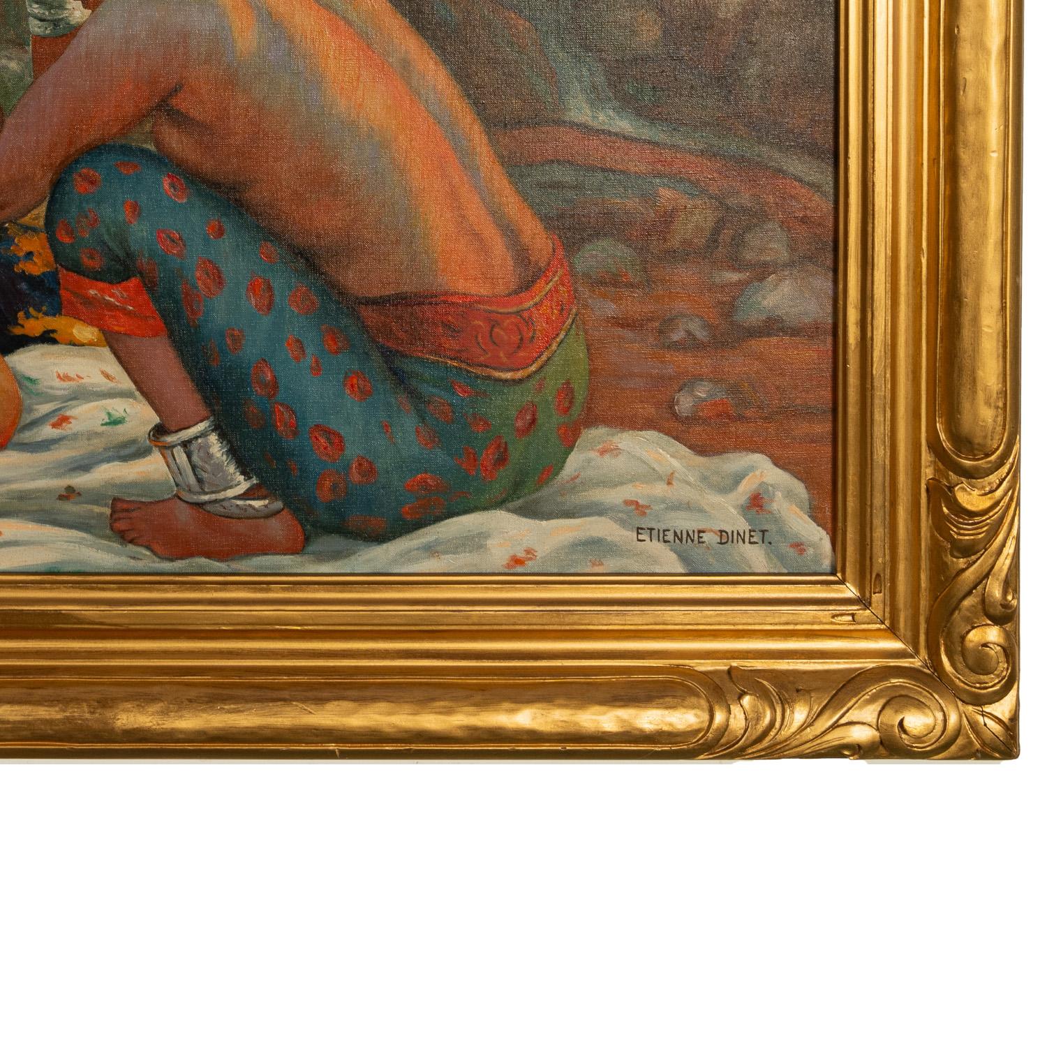 Grande pittura orientale ad olio dell'Algeria nordafricana con donne berbere tatuate e nude in vendita 7
