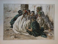 Orientalismo : Niñas jugando - Litografía original 1898