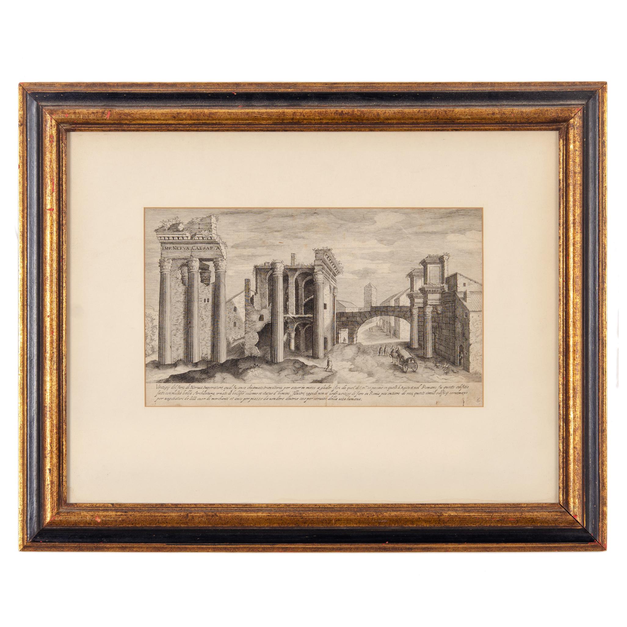 italien Gravures d'Étienne Dupérac représentant des ruines romaines antiques, 17e siècle - une paire en vente
