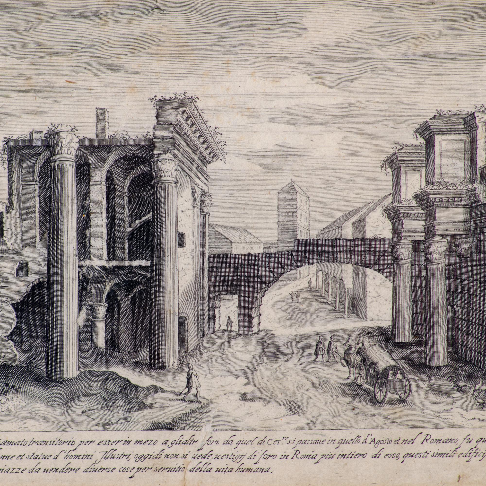 Papier Gravures d'Étienne Dupérac représentant des ruines romaines antiques, 17e siècle - une paire en vente