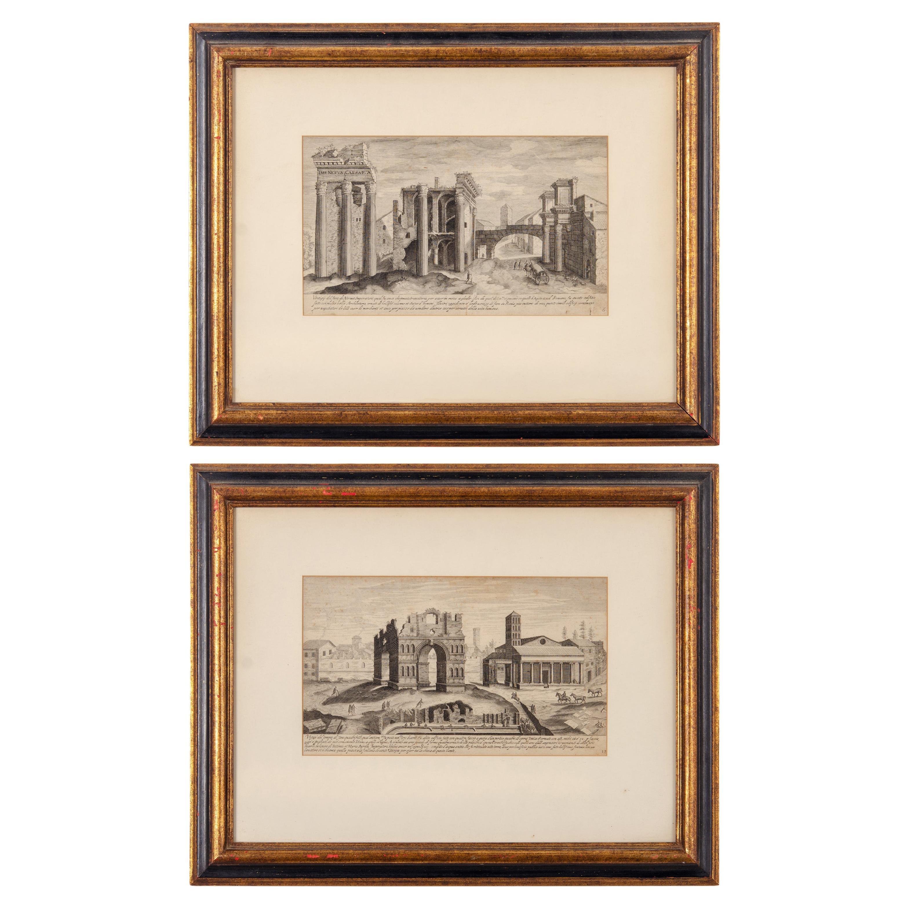 Gravures d'Étienne Dupérac représentant des ruines romaines antiques, 17e siècle - une paire en vente