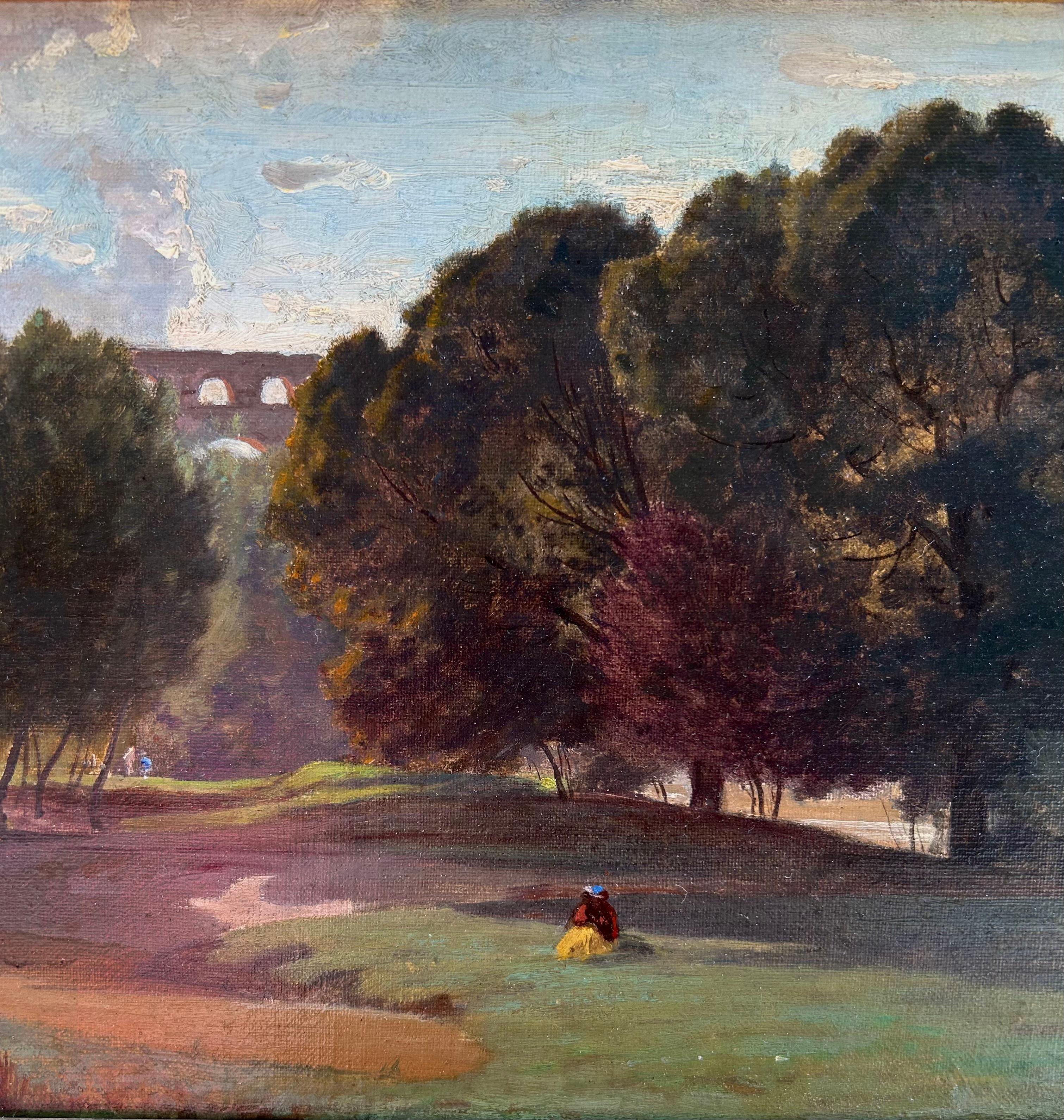 Pont du Gard, Nimes    Paesaggio del XIX secolo, olio - Painting di Etienne Duval