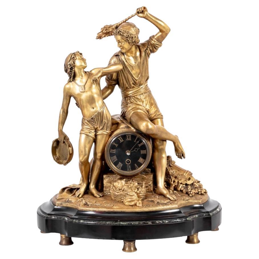 Etienne Falconnet "Musikanten" Uhr aus vergoldeter Bronze im Angebot