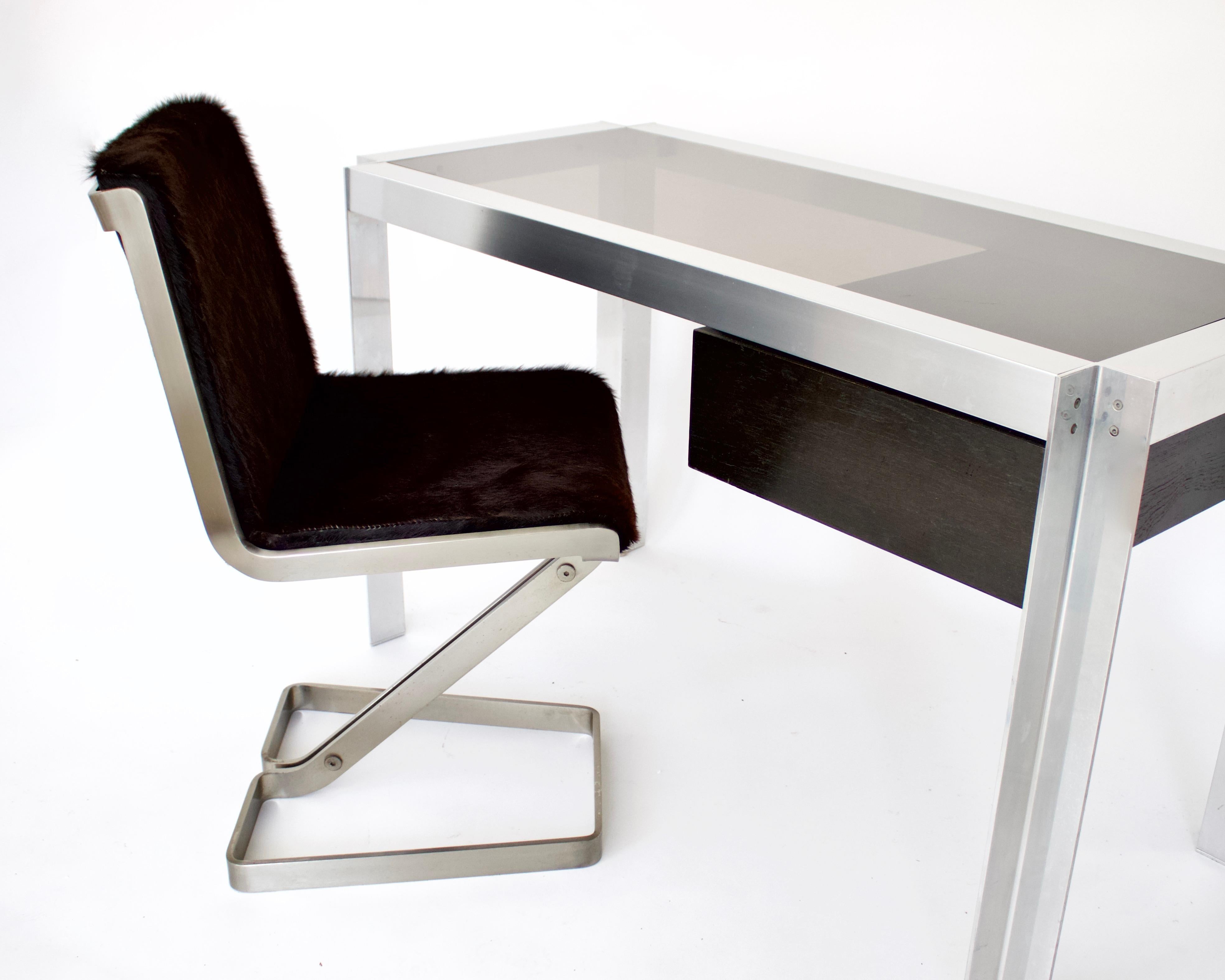 Etienne Ferminger Single Drawer Nickel Chromed Steel and Aluminum French Desk 5