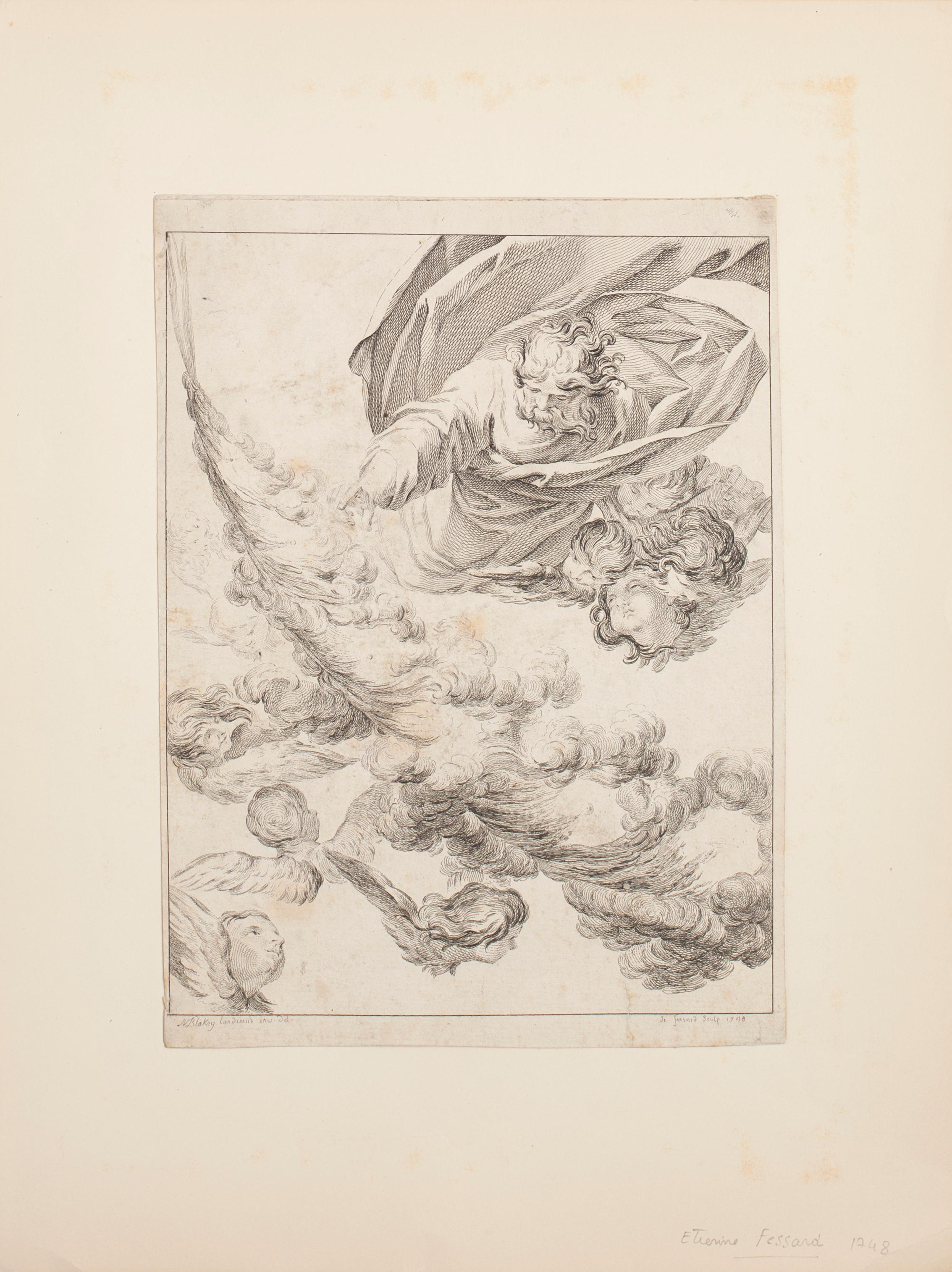 Angels - Original Etching by E. Fessard - 1748 - Print by Etienne Fessard