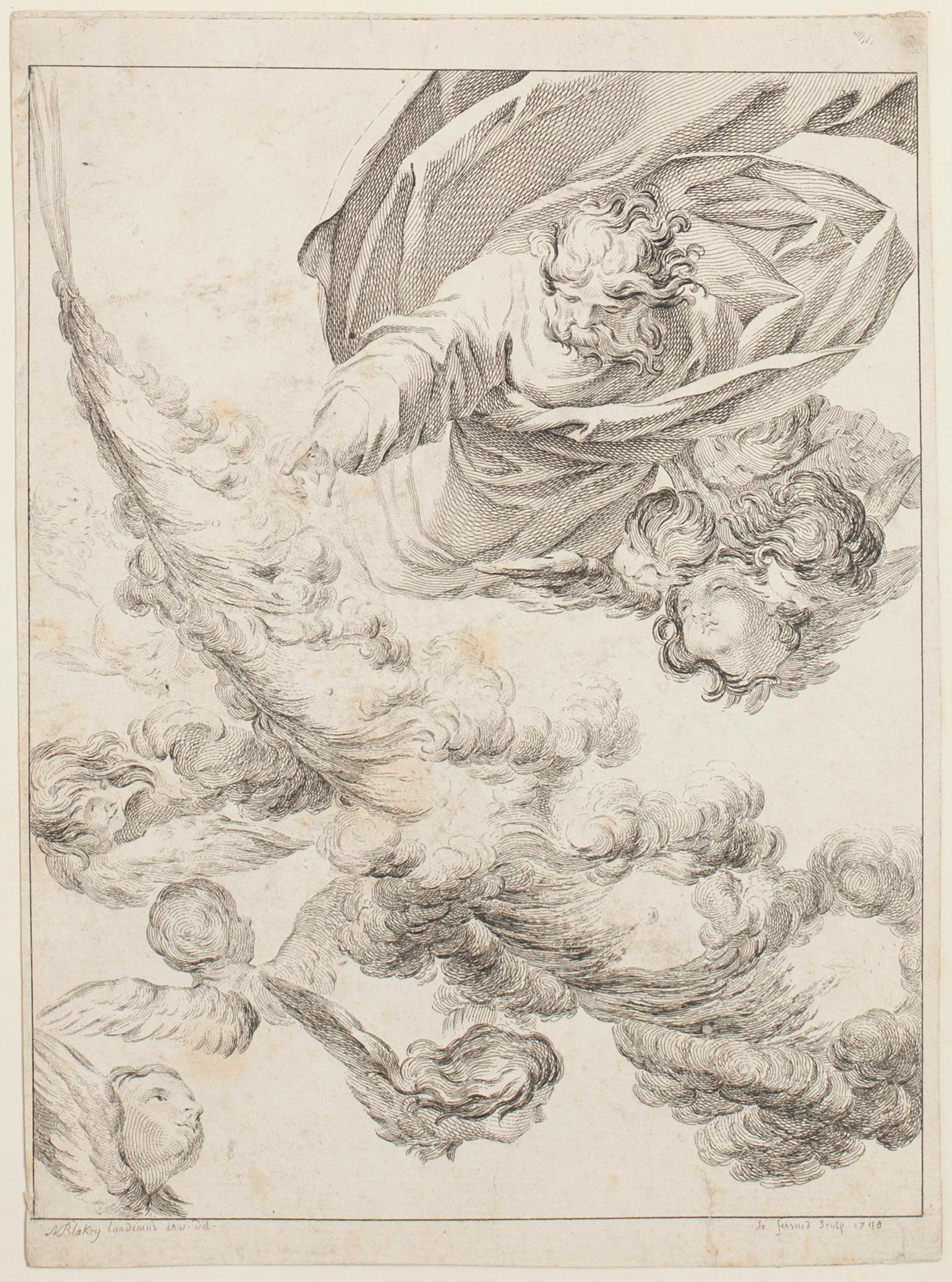 Etienne Fessard Figurative Print - Angels - Original Etching by E. Fessard - 1748