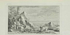 Landscape - Etching by Étienne Fessard - 1771