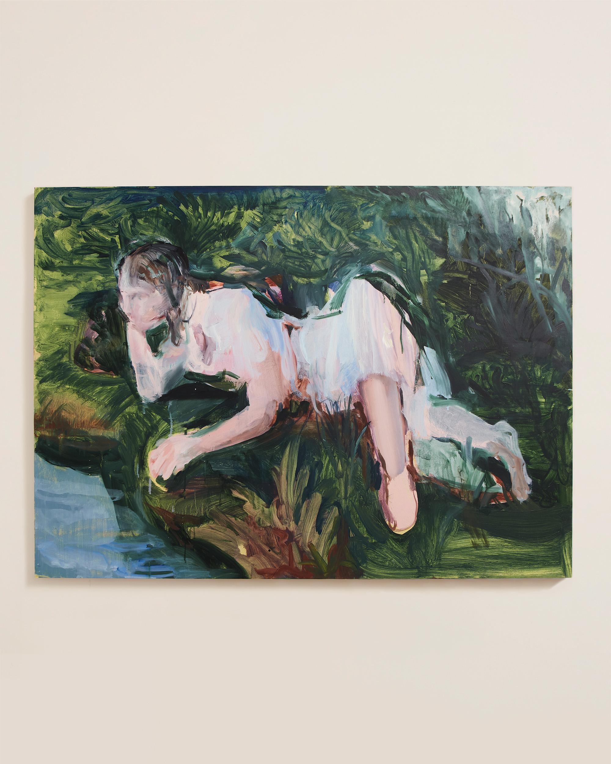 Jeune fille au bord de l'eau - Portrait contemporain à l'huile sur toile, 2018