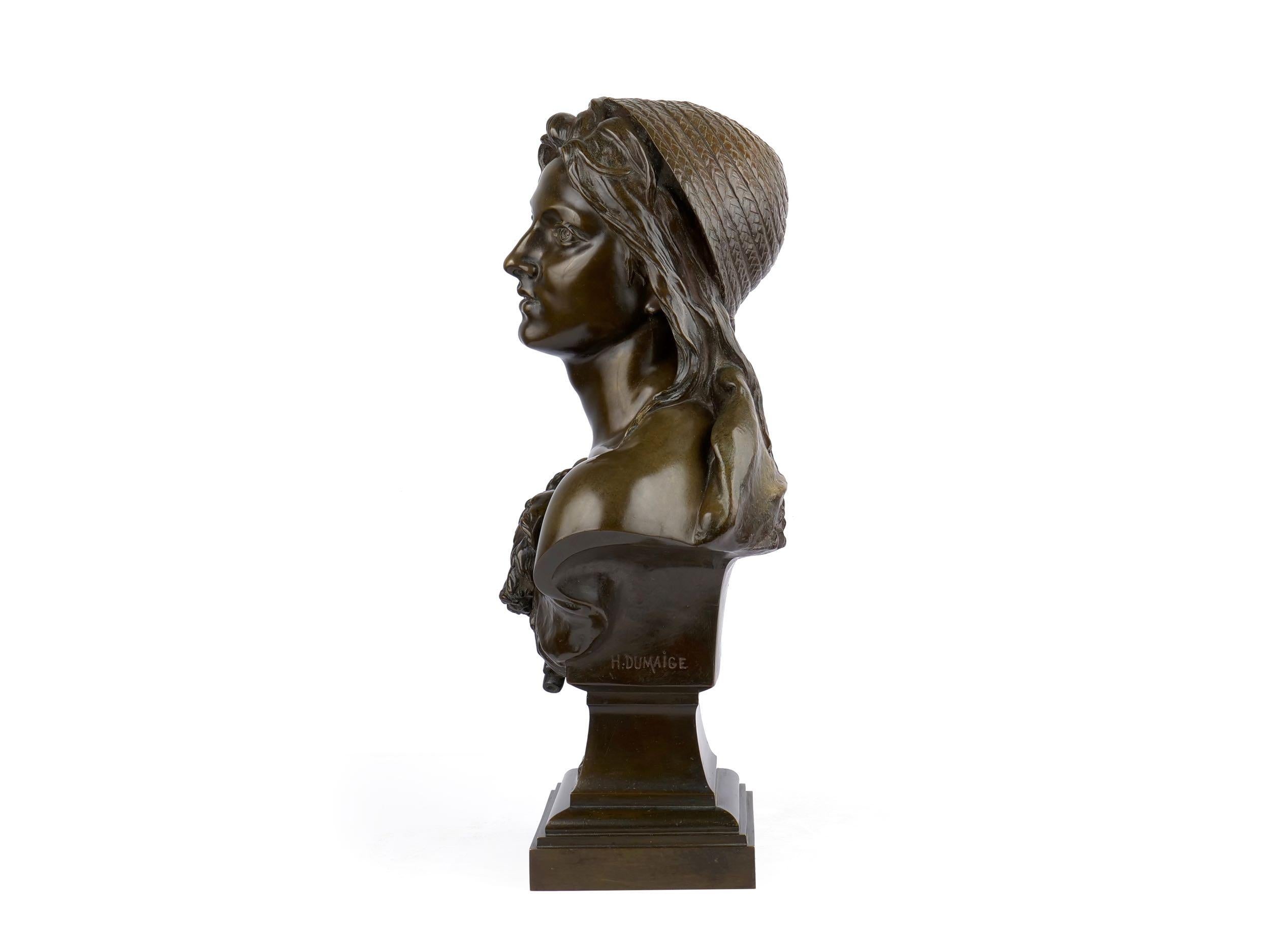 Romantic Etienne Henri Dumaige Antique Bronze Sculpture Bust 