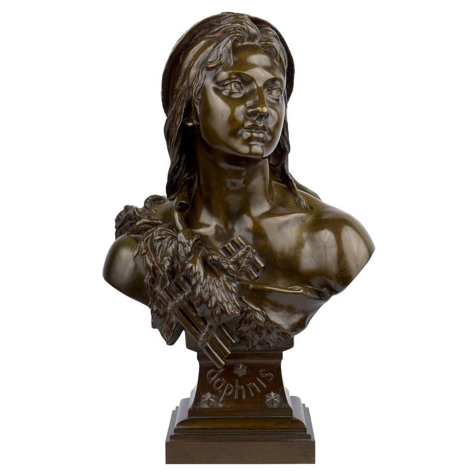 Etienne Henri Dumaige Antique Bronze Sculpture Bust "Daphnis" For Sale
