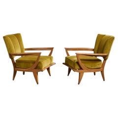 Etienne-Henri Martin, sillones de descanso, madera, terciopelo, Francia, década de 1950