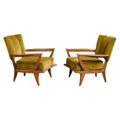 Étienne-Henri Martin, fauteuils de salon, bois, velours, France, années 1950