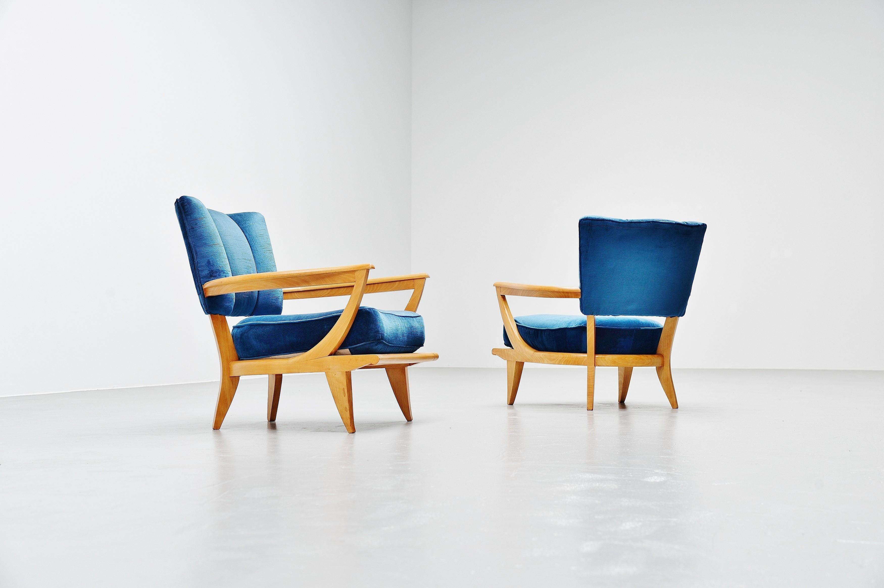 Etienne-Henri Martin SK40 Lounge Chairs Steiner 1952 Blue In Good Condition For Sale In Roosendaal, Noord Brabant