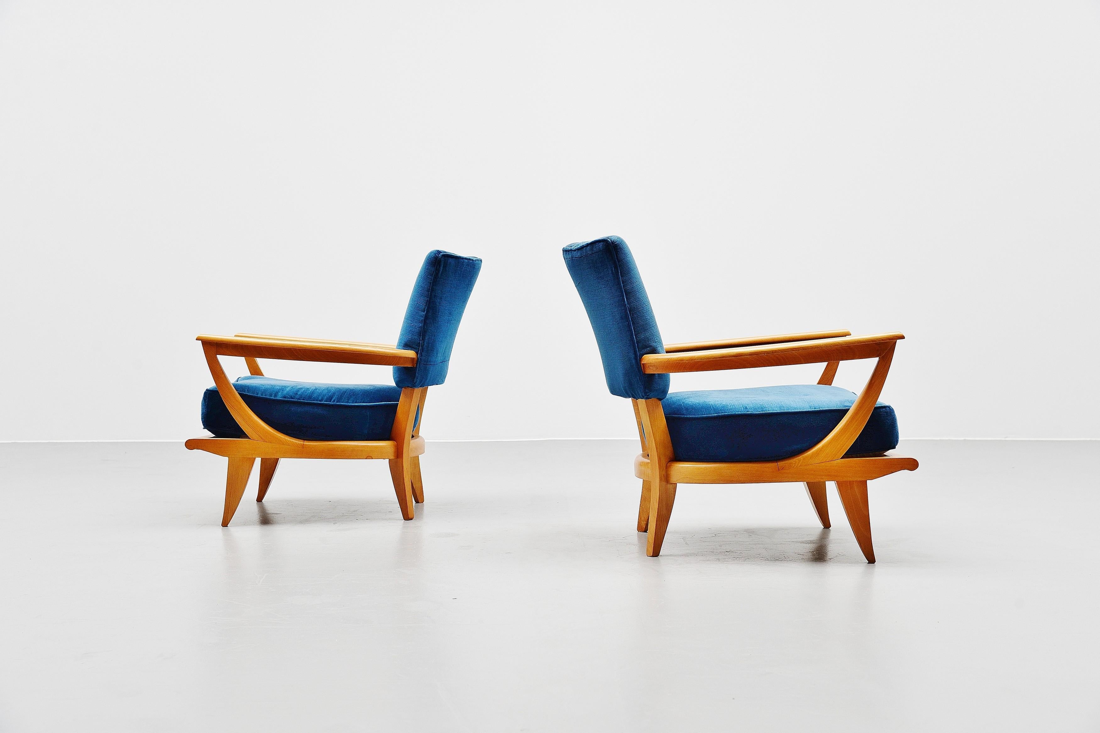 Upholstery Etienne-Henri Martin SK40 Lounge Chairs Steiner 1952 Blue For Sale
