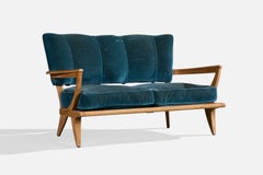 Etienne-Henri Martin, Sofa, Holz, Samt, Frankreich, 1950er Jahre