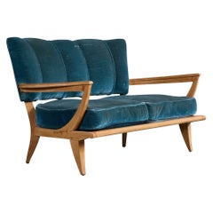 Etienne-Henri Martin, Sofa, Holz, Samt, Frankreich, 1950er Jahre