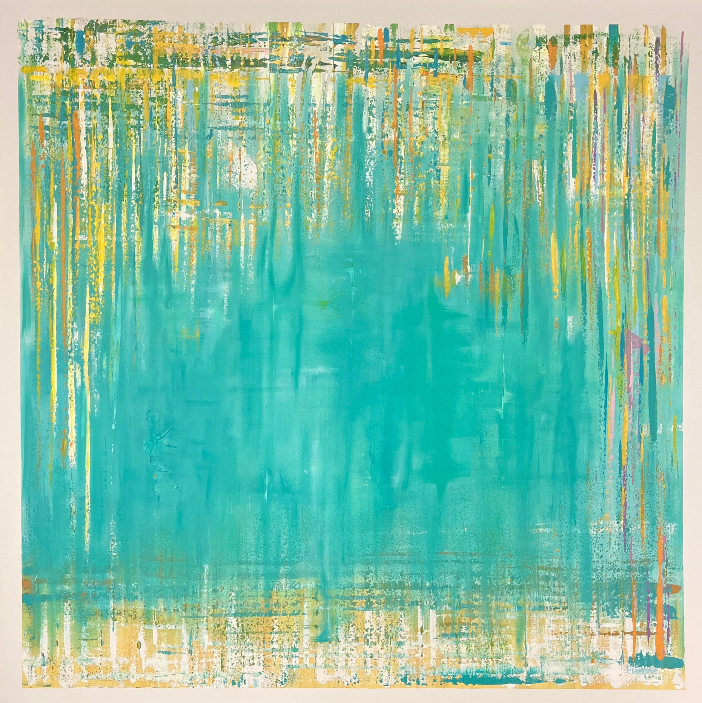 Etienne Hubert Landscape Painting - Large Original Abstract Blue Acrylic Painting on Canvas "Underwater"