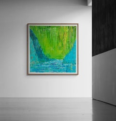 Large Original Abstract Blue and Green Acrylic Painting on Canvas "River"