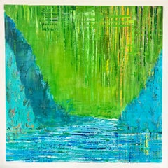 Large Original Abstract Blue and Green Acrylic Painting on Canvas "River"
