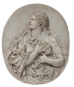 Saint Mary Magdalene, a high relief in white marble, after Etienne Le Hongre