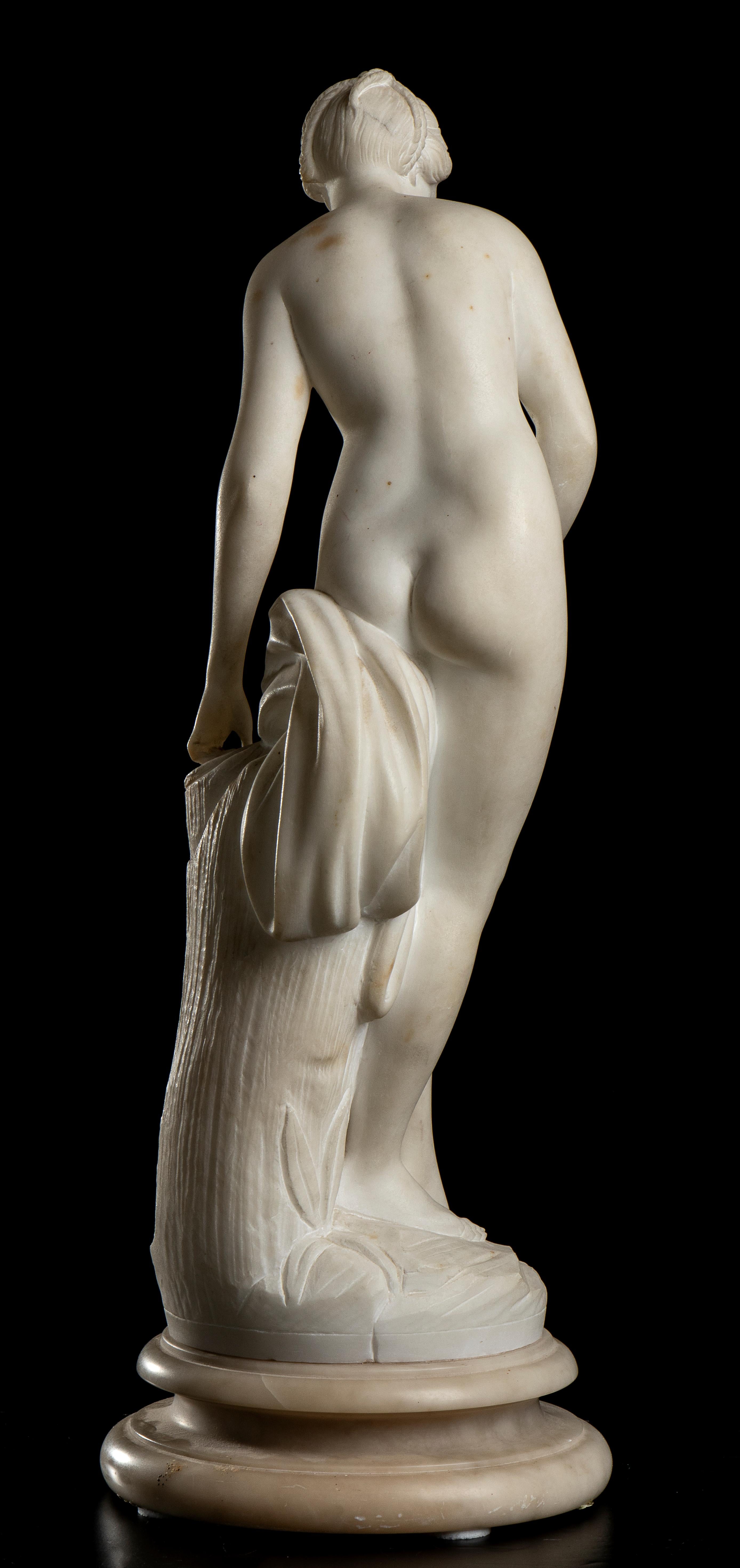 The sculpture a 19th Italian and probably tuscan work after the original opera of Étienne Maurice Falconet , represents a young woman taking a bath, identified with the goddess Aphrodite-Venus, portrayed in the act of diving into sacred waters; in