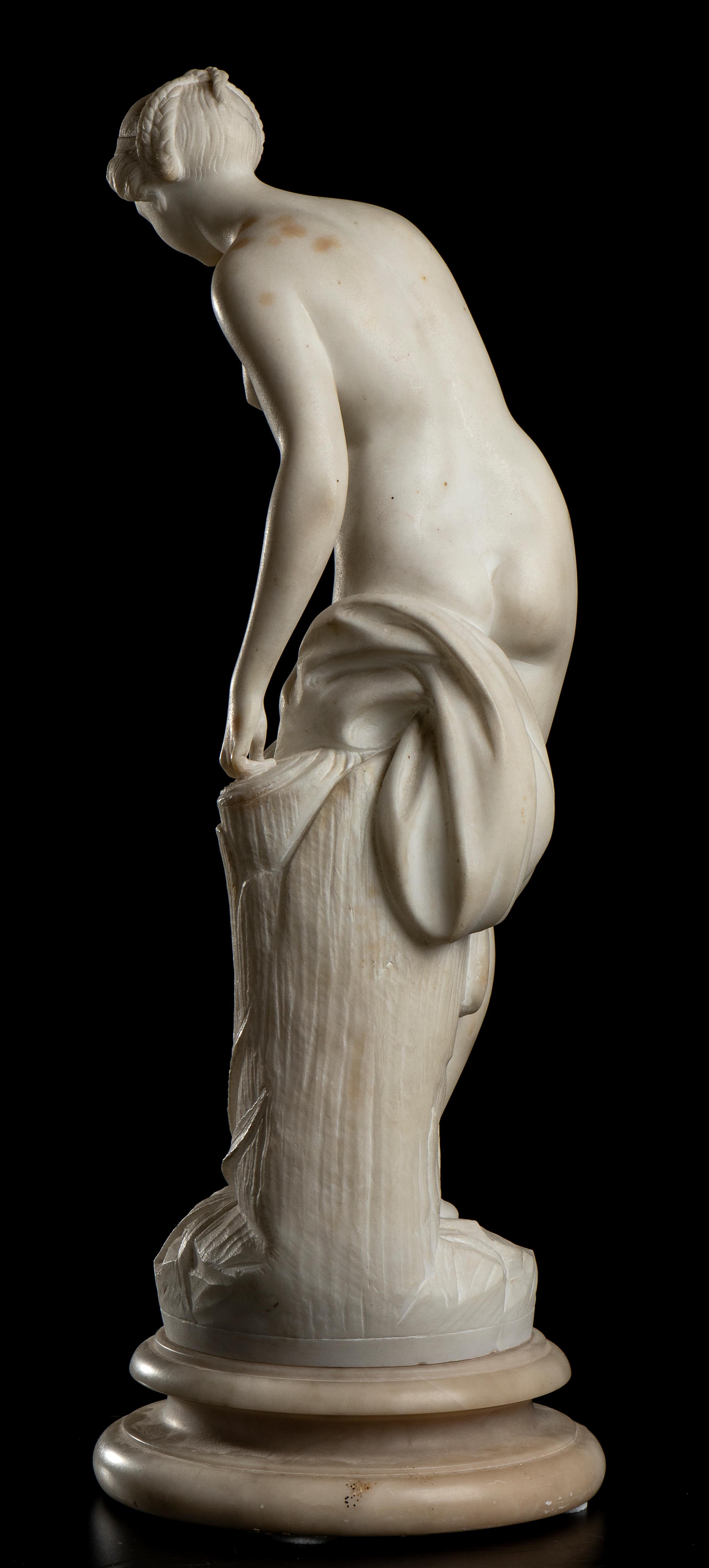 Figurative Nude White Alabaster Sculpture of Venus at Bath After Falconet 19th  1