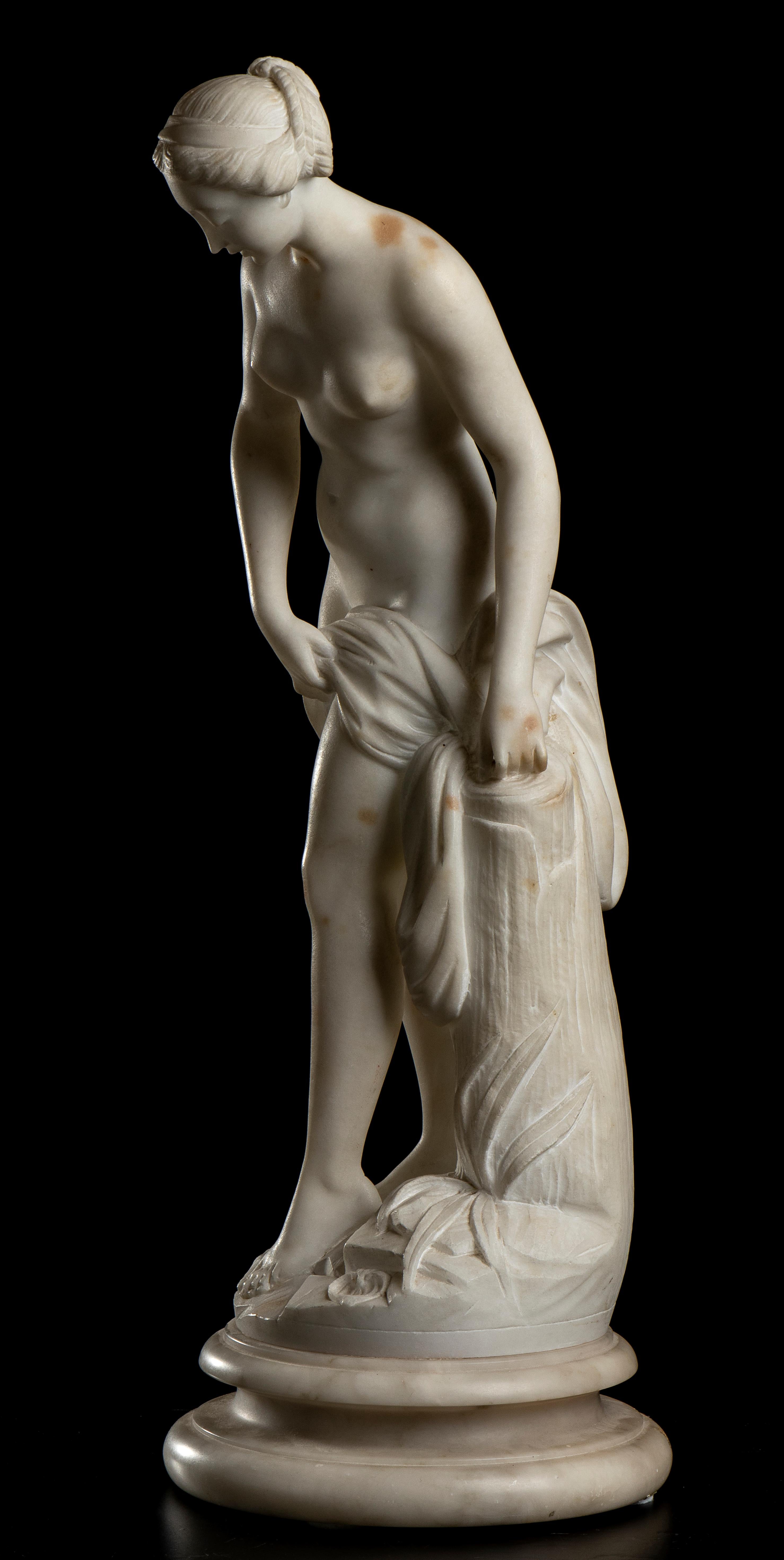 Figurative Nude White Alabaster Sculpture of Venus at Bath After Falconet 19th  3