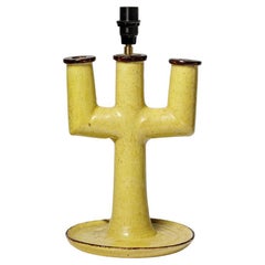 Etienne Noel black and yellow ceramic base table lamp or candlestick circa 1940