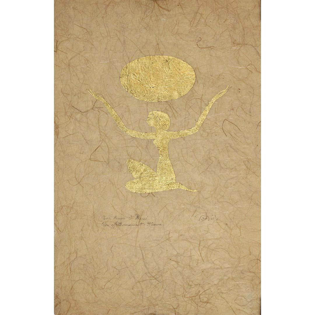 The circa 1960 estampe by Etienne Poirier titled "Ra dieu Egyptien dieu du Soleil" is a captivating piece that blends the timeless allure of Egyptian mythology with modern artistic techniques. This artwork, featuring the Egyptian sun god Ra, is