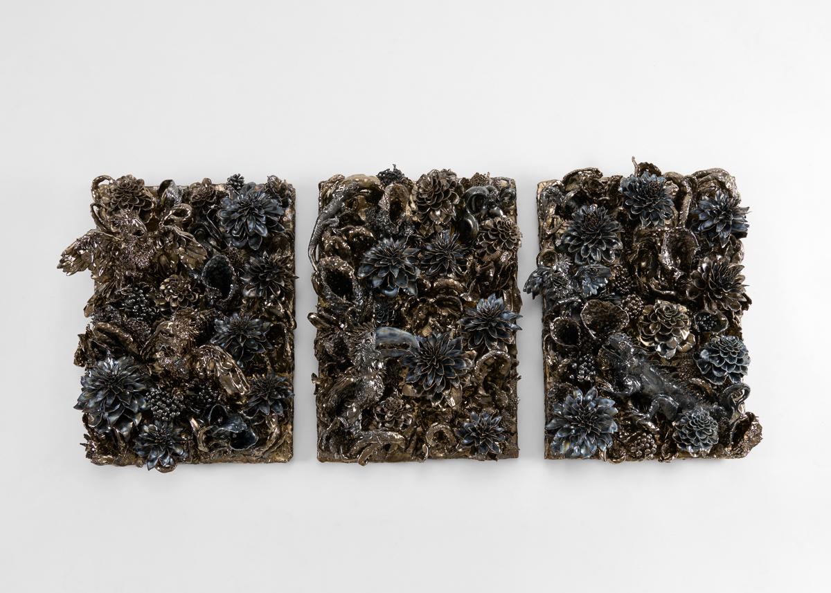Etienne Pottier, Wall-mounted Enameled Ceramic Triptych, France, 2024